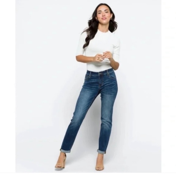 KUT FROM THE KLOTH BOYFRIEND DISTRESSED MID-RISE ROLL-UP STRAIGHT-LEG JEANS. Sz8 - Picture 3 of 13